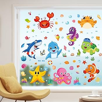 Amazon.com: Whaline 193Pcs Ocean Animal Window Clings Summer